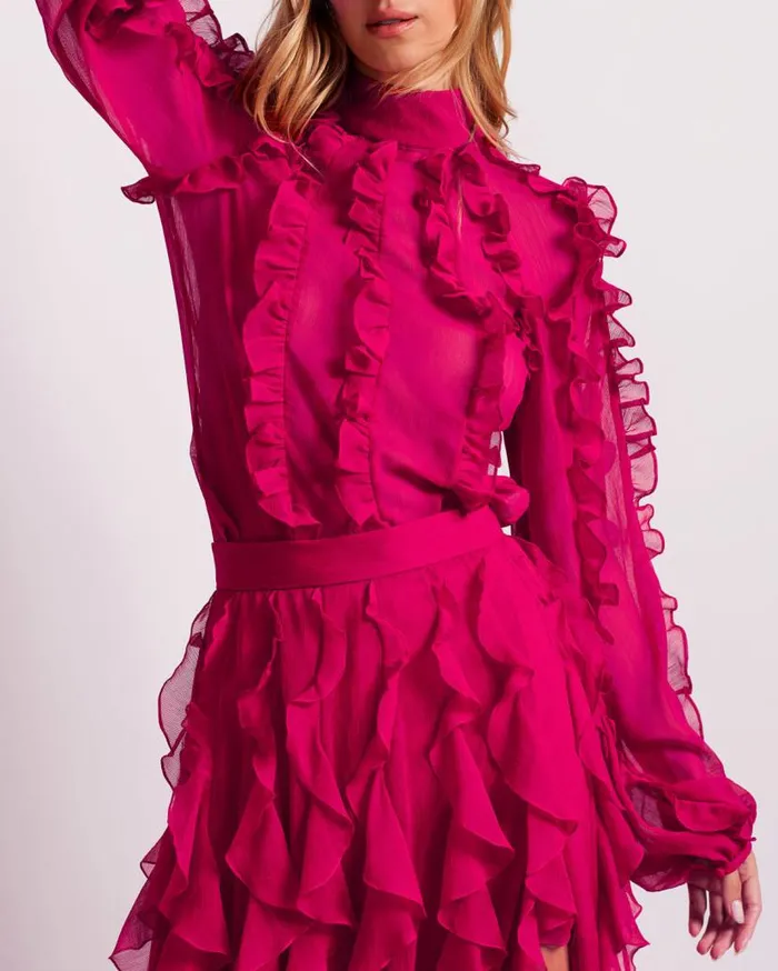 Ready To Wear RUFFLE HIGH NECK BLOUSE FINAL SALE PatBO Tops and Bodysuits