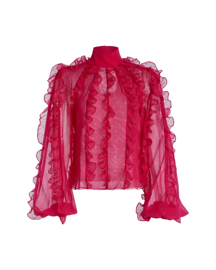 Ready To Wear RUFFLE HIGH NECK BLOUSE FINAL SALE PatBO Tops and Bodysuits
