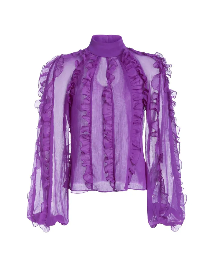Ready To Wear RUFFLE HIGH NECK BLOUSE FINAL SALE PatBO Tops and Bodysuits