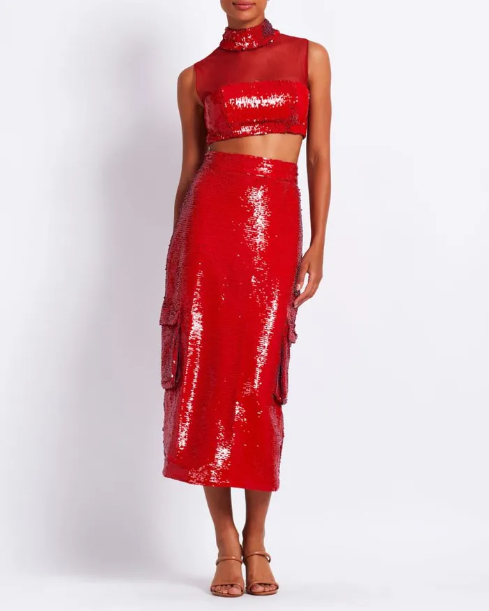 Ready To Wear Sequin Cargo Midi Skirt FINAL SALE PatBO Bottoms