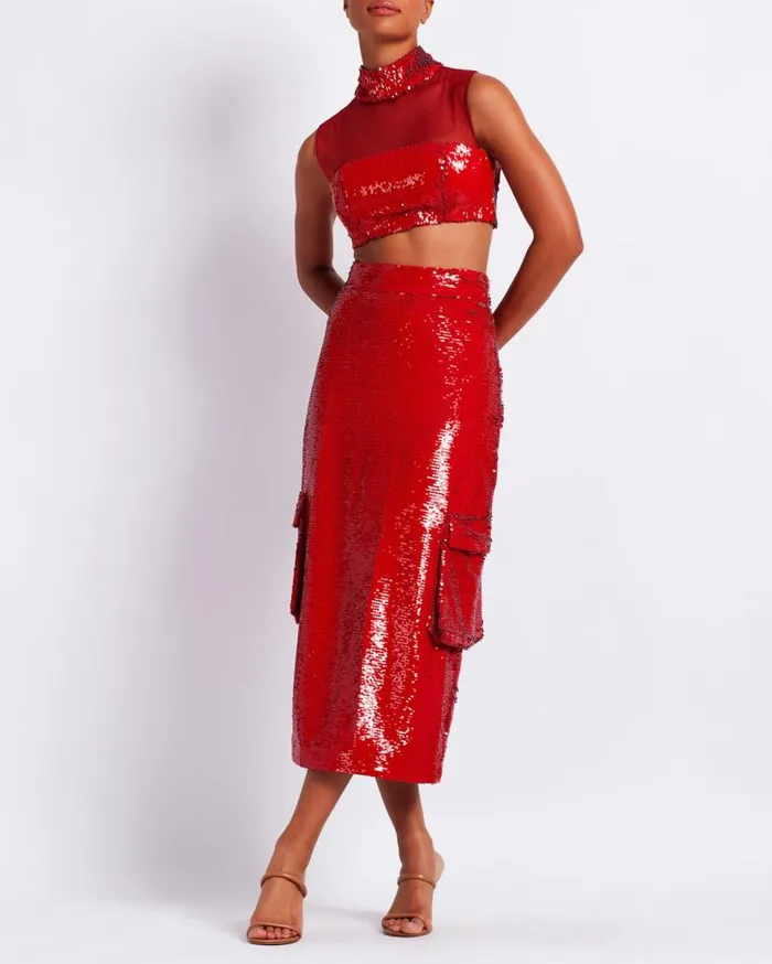 Ready To Wear Sequin Cargo Midi Skirt FINAL SALE PatBO Bottoms