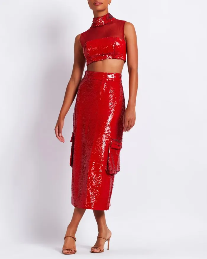 Ready To Wear Sequin Cargo Midi Skirt FINAL SALE PatBO Bottoms