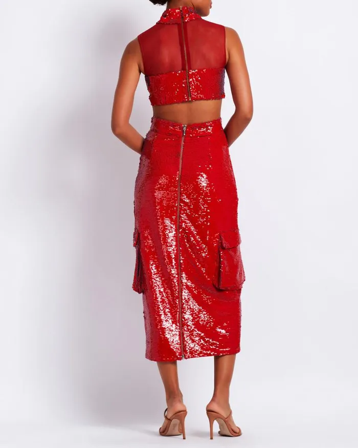 Ready To Wear Sequin Cargo Midi Skirt FINAL SALE PatBO Bottoms