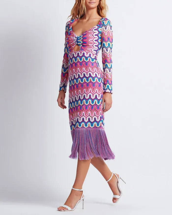 Ready To WearSwim CROCHET CUTOUT FRINGE TRIM MIDI DRESS FINAL SALE PatBO Dresses and Jumpsuits