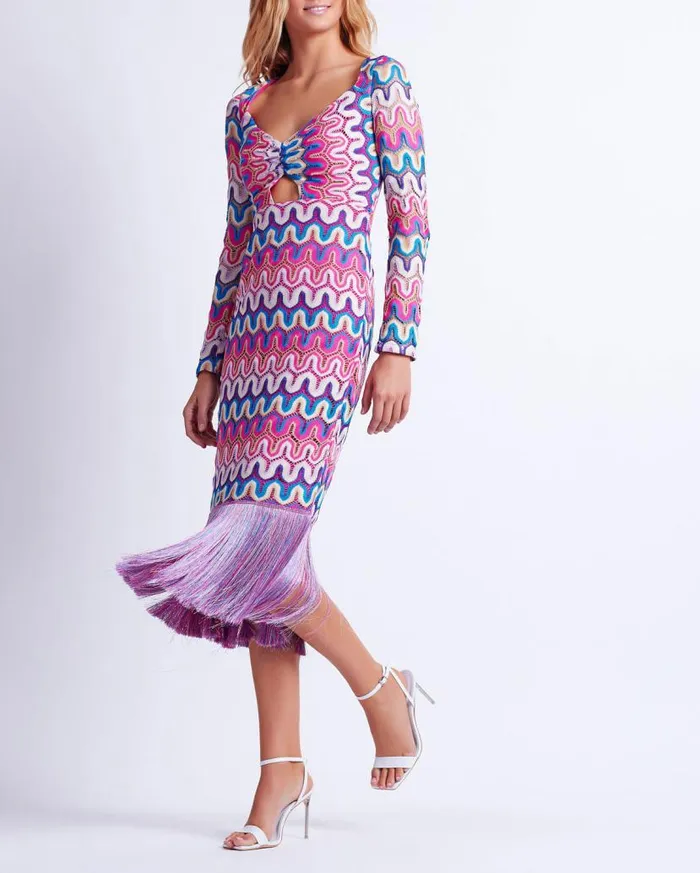 Ready To WearSwim CROCHET CUTOUT FRINGE TRIM MIDI DRESS FINAL SALE PatBO Dresses and Jumpsuits