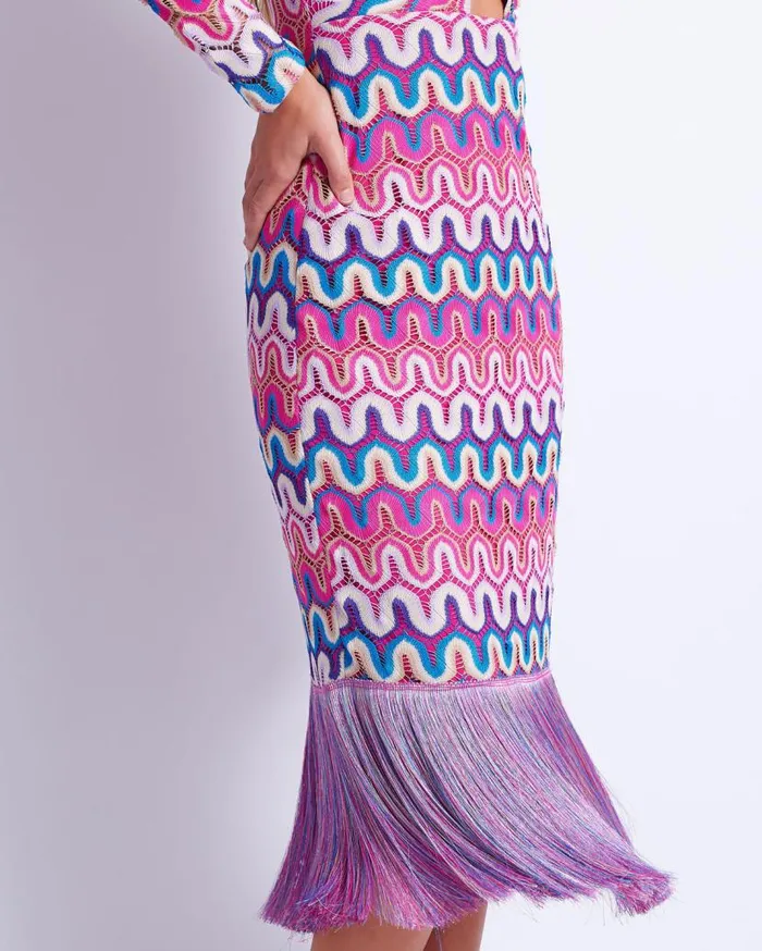 Ready To WearSwim CROCHET CUTOUT FRINGE TRIM MIDI DRESS FINAL SALE PatBO Dresses and Jumpsuits