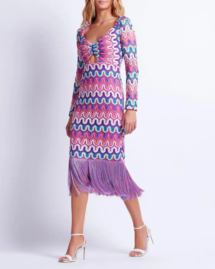 Ready To WearSwim CROCHET CUTOUT FRINGE TRIM MIDI DRESS FINAL SALE PatBO Dresses and Jumpsuits