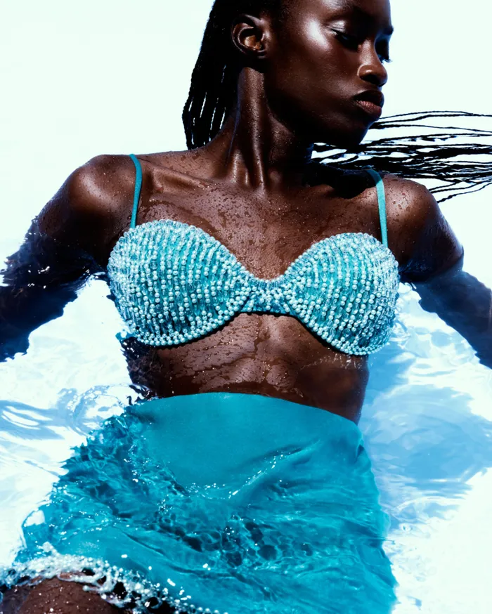 Ready To WearSwim HandBeaded Stretch Mini Skirt PatBO Bottoms