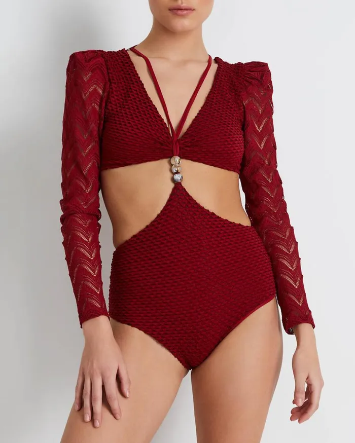 Ready To WearSwim TEXTURED LYCRA CUTOUT BODYSUIT FINAL SALE PatBO Tops and Bodysuits