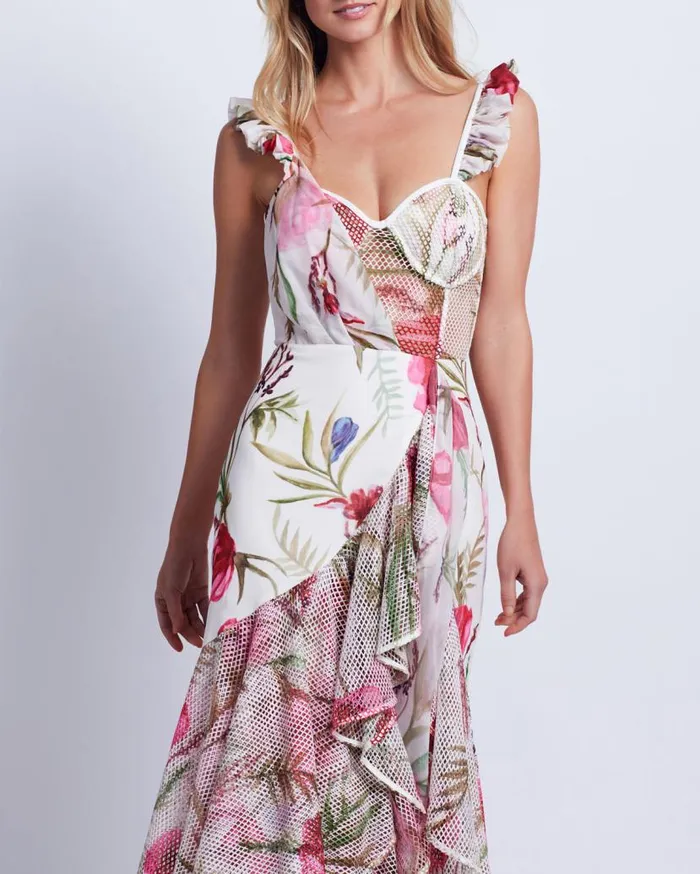Ready To Wear Viera Lace Bustier Maxi Dress PatBO Dresses and Jumpsuits