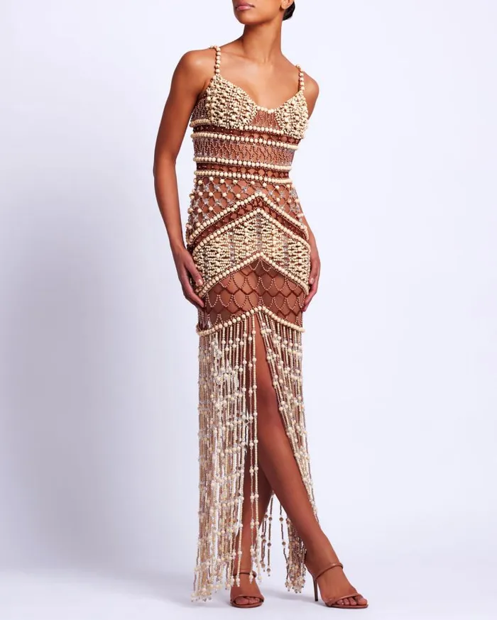 Ready To Wear Wood And Crystal Beaded Gown RUNWAY PatBO Dresses and Jumpsuits Ready To Wear Wood And Crystal Beaded Gown RUNWAY PatBO Dresses and Jumpsuits