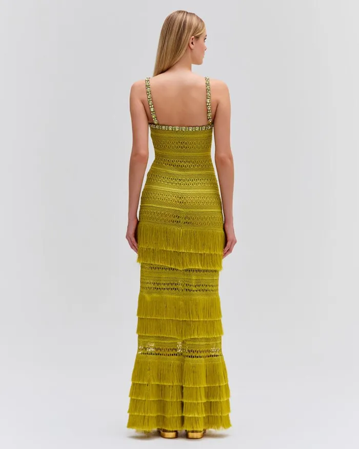 Ready To Wear Woven Fringe Maxi Dress PatBO Dresses and Jumpsuits