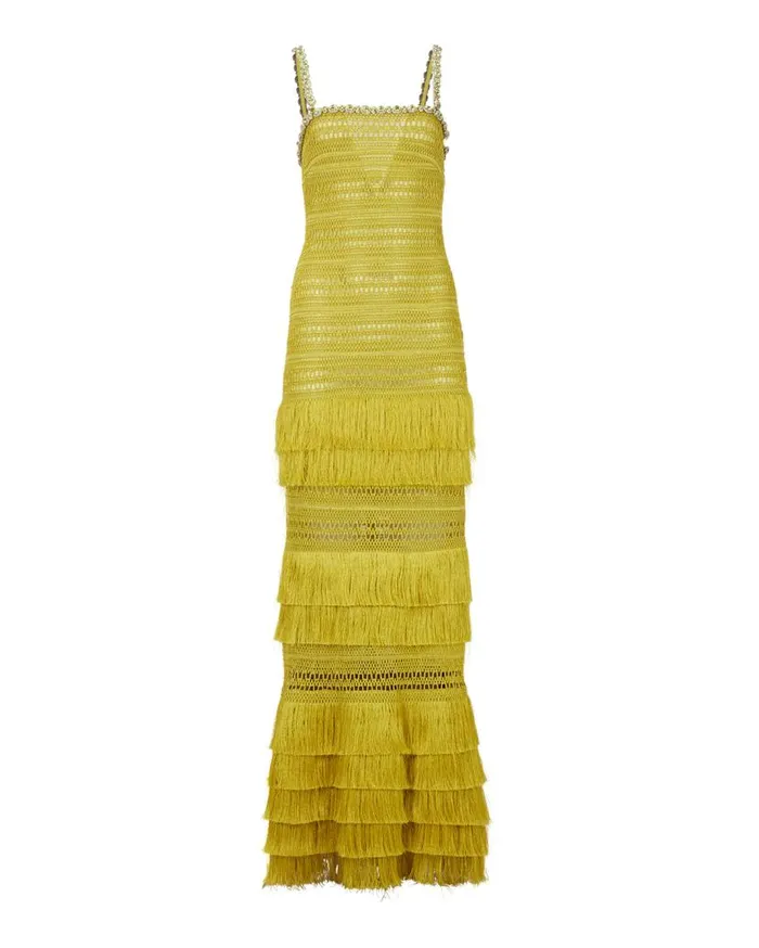 Ready To Wear Woven Fringe Maxi Dress PatBO Dresses and Jumpsuits