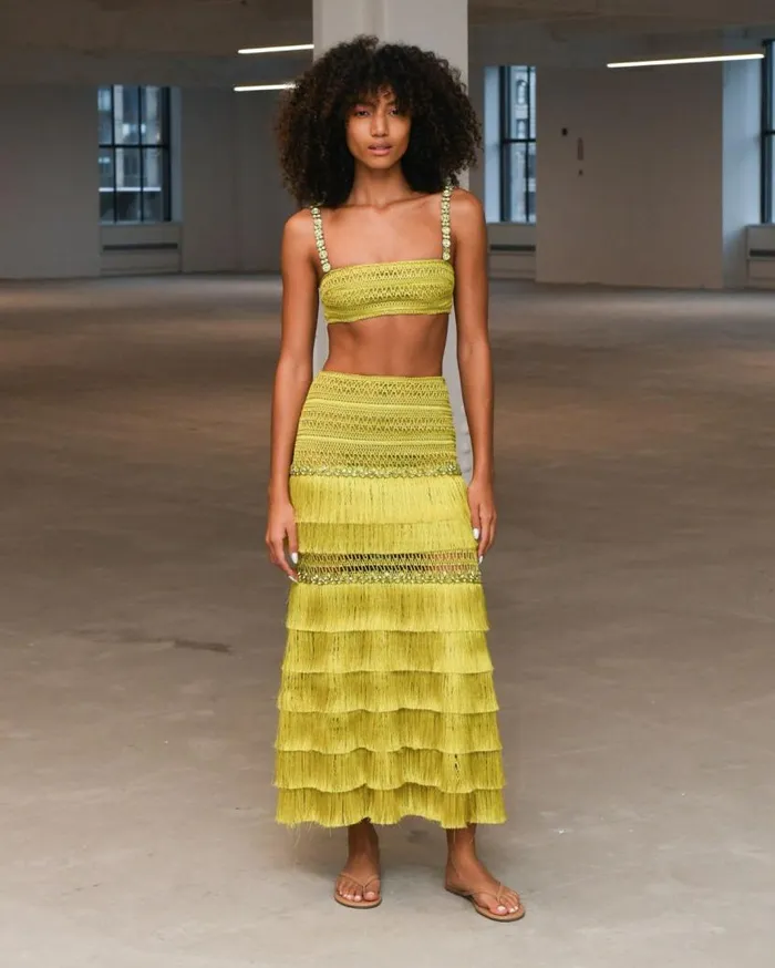 Ready To Wear Woven Fringe Midi Skirt PatBO Bottoms