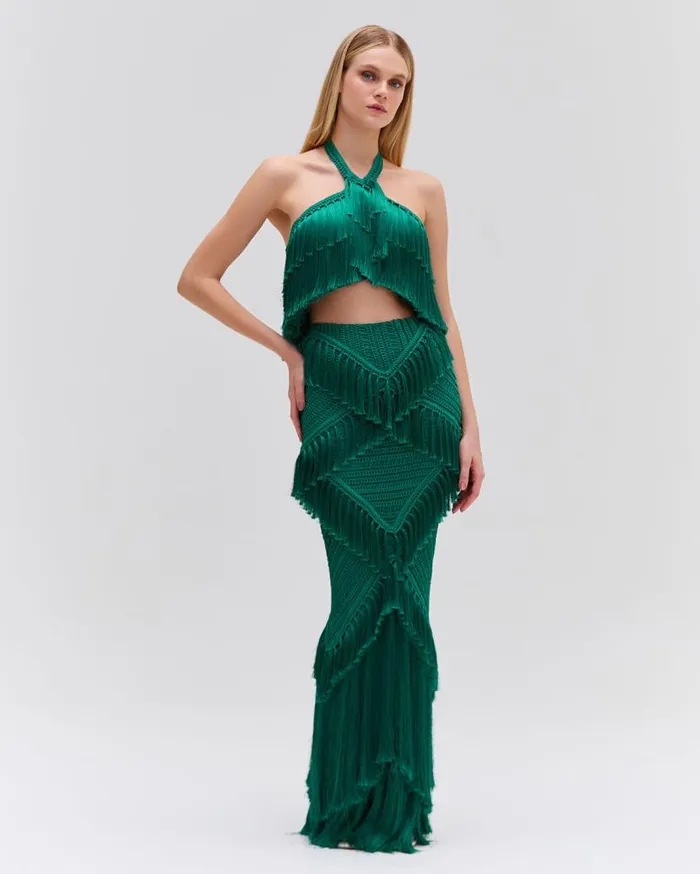 Ready To Wear Woven Fringe Trim Maxi Skirt EXCLUSIVE PatBO Bottoms
