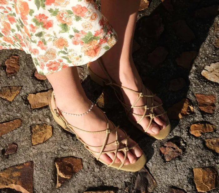 REVE BLOCK HEEL SANDAL Tan Faux Lizard Shop DEN Footwear
