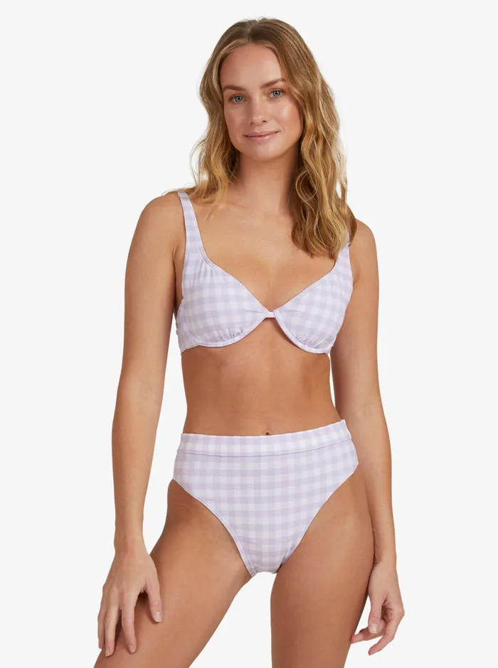 Roxy Bikini Bottoms Heart The Check Moderate Coverage Bikini Bottoms Castle Gingham Lg Pastel Lilac 8211 Womens
