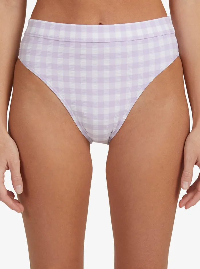 Roxy Bikini Bottoms Heart The Check Moderate Coverage Bikini Bottoms Castle Gingham Lg Pastel Lilac 8211 Womens
