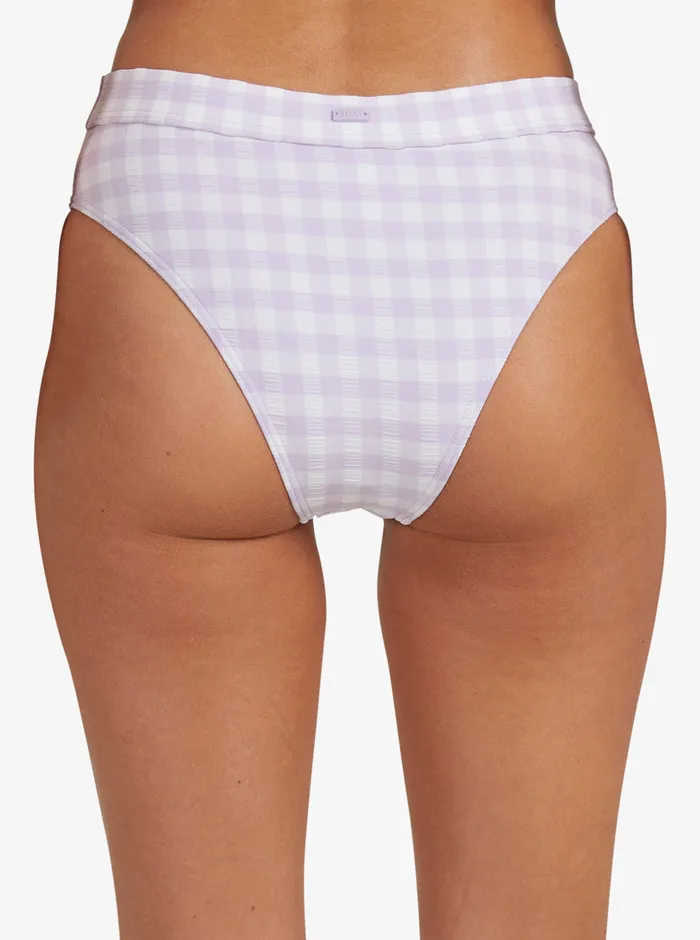 Roxy Bikini Bottoms Heart The Check Moderate Coverage Bikini Bottoms Castle Gingham Lg Pastel Lilac 8211 Womens
