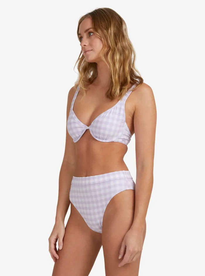 Roxy Bikini Bottoms Heart The Check Moderate Coverage Bikini Bottoms Castle Gingham Lg Pastel Lilac 8211 Womens