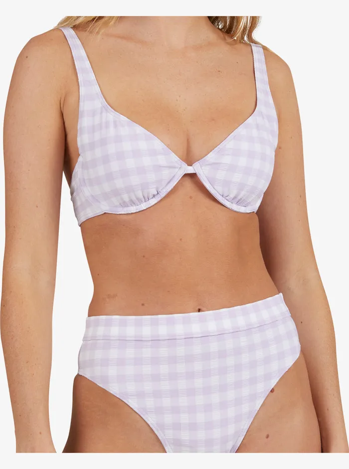Roxy Bikini Bottoms Heart The Check Moderate Coverage Bikini Bottoms Castle Gingham Lg Pastel Lilac 8211 Womens
