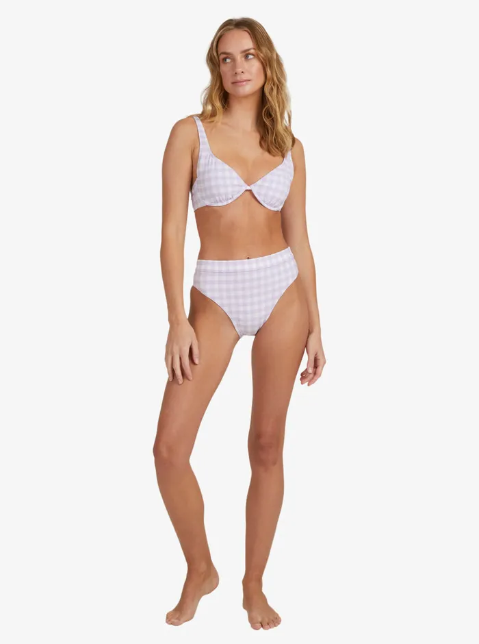 Roxy Bikini Bottoms Heart The Check Moderate Coverage Bikini Bottoms Castle Gingham Lg Pastel Lilac 8211 Womens