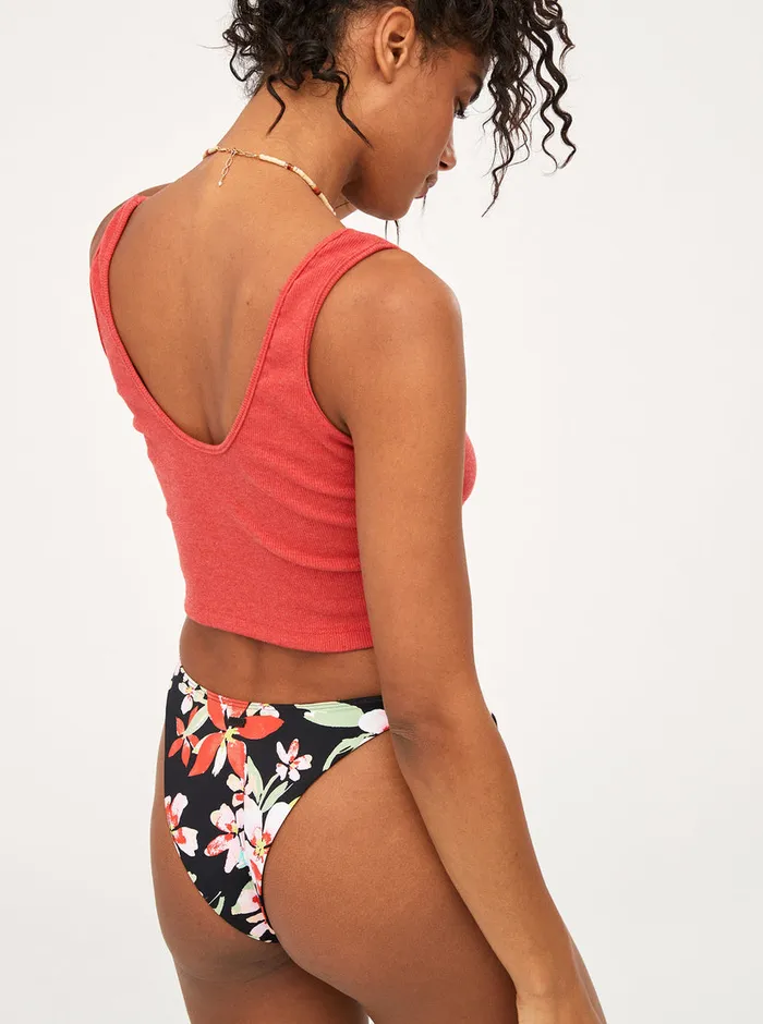 Roxy Bikini Bottoms Printed Beach Classics Tie Side High Leg Cheeky Bikini Bottoms Anthracite New Life 8211 Womens