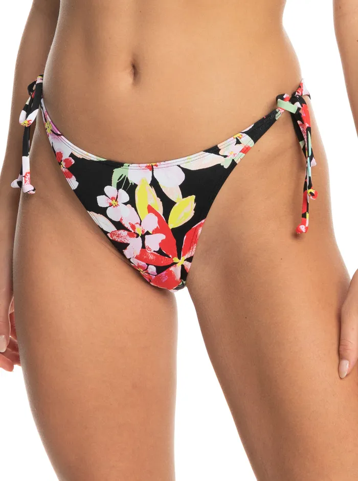 Roxy Bikini Bottoms Printed Beach Classics Tie Side High Leg Cheeky Bikini Bottoms Anthracite New Life 8211 Womens