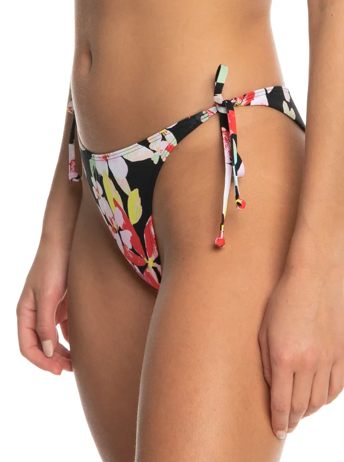 Roxy Bikini Bottoms Printed Beach Classics Tie Side High Leg Cheeky Bikini Bottoms Anthracite New Life 8211 Womens