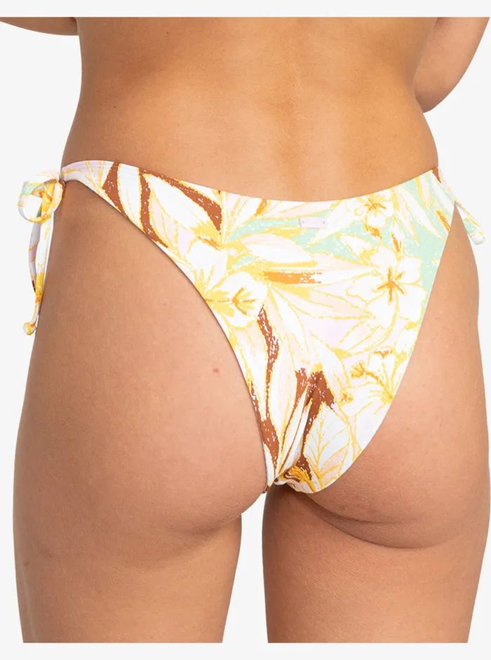 Roxy Bikini Bottoms Printed Beach Classics Tie Side High Leg Cheeky Bikini Bottoms Quiet Green Coast 2 Coast 8211 Womens