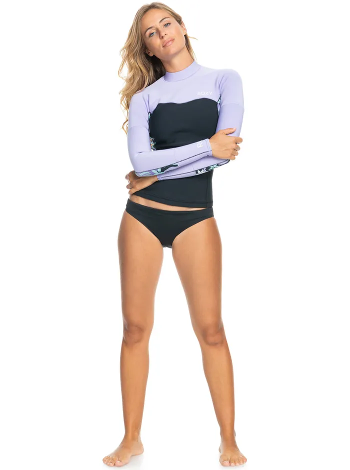 Roxy Bikini Tops 1mm Swell Series Long Sleeve Wetsuit Top Anthracite Splash Yw 8211 Womens