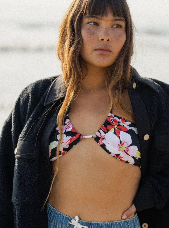Roxy Bikini Tops Printed Beach Classics Fashion Triangle Bikini Top Anthracite New Life 8211 Womens