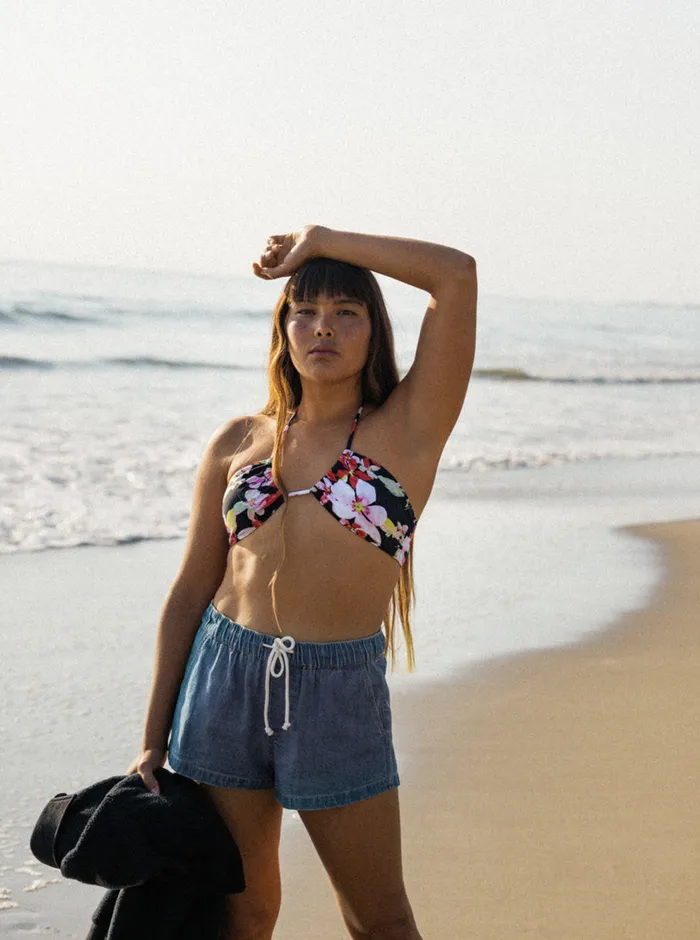 Roxy Bikini Tops Printed Beach Classics Fashion Triangle Bikini Top Anthracite New Life 8211 Womens