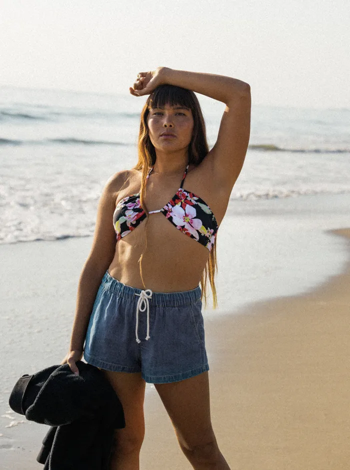 Roxy Bikini Tops Printed Beach Classics Fashion Triangle Bikini Top Anthracite New Life 8211 Womens