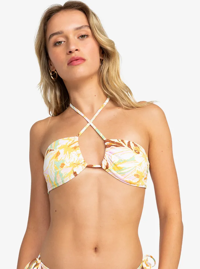 Roxy Bikini Tops Printed Beach Classics Fashion Triangle Bikini Top Quiet Green Coast 2 Coast 8211 Womens