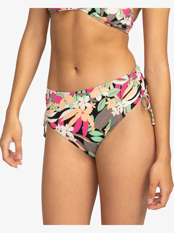 Roxy Bikinis Printed Beach Classics Moderate SideTie Bikini Bottoms Anthracite Palm Song S 8211 Womens