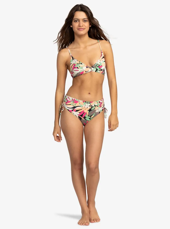 Roxy Bikinis Printed Beach Classics Moderate SideTie Bikini Bottoms Anthracite Palm Song S 8211 Womens