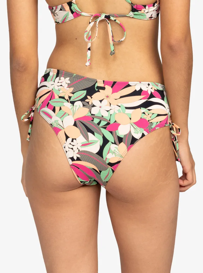 Roxy Bikinis Printed Beach Classics Moderate SideTie Bikini Bottoms Anthracite Palm Song S 8211 Womens