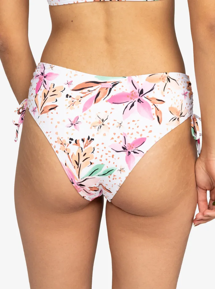 Roxy Bikinis Printed Beach Classics Moderate SideTie Bikini Bottoms White Happy Tropical Swim 8211 Womens