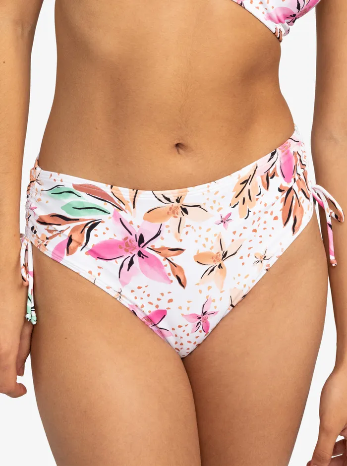 Roxy Bikinis Printed Beach Classics Moderate SideTie Bikini Bottoms White Happy Tropical Swim 8211 Womens