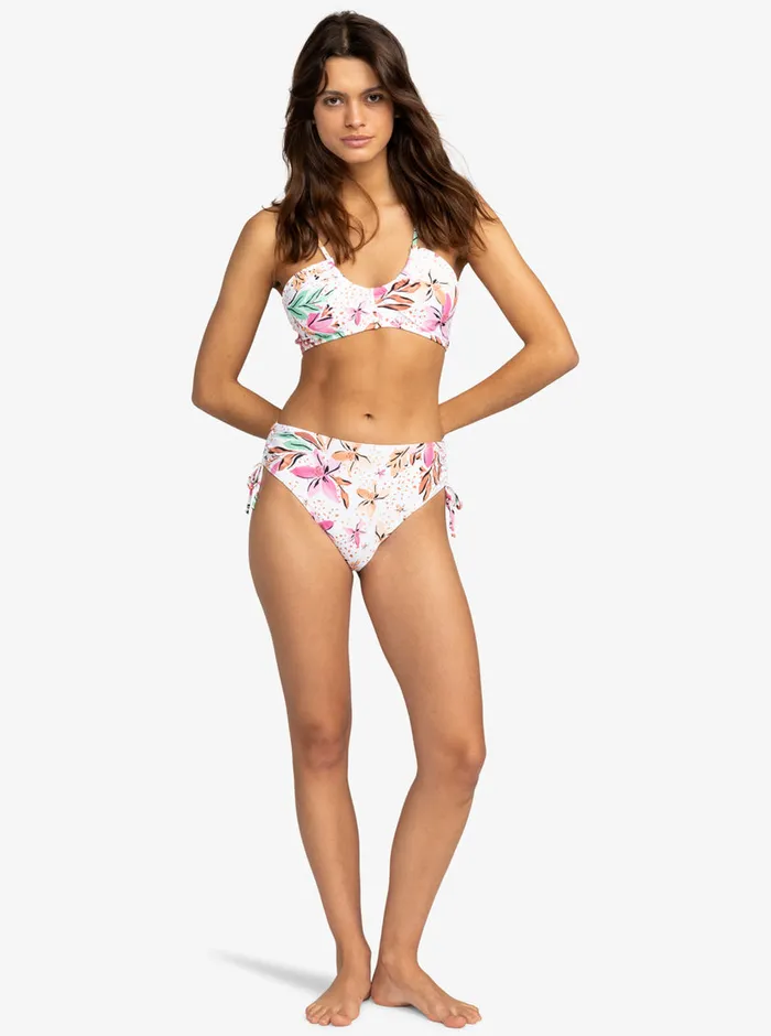 Roxy Bikinis Printed Beach Classics Moderate SideTie Bikini Bottoms White Happy Tropical Swim 8211 Womens