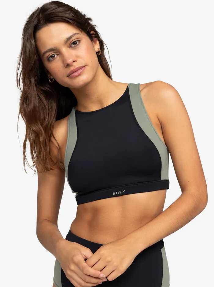 Roxy Bikinis Pro Wave Crop Top Bikini Top Anthracite 8211 Womens