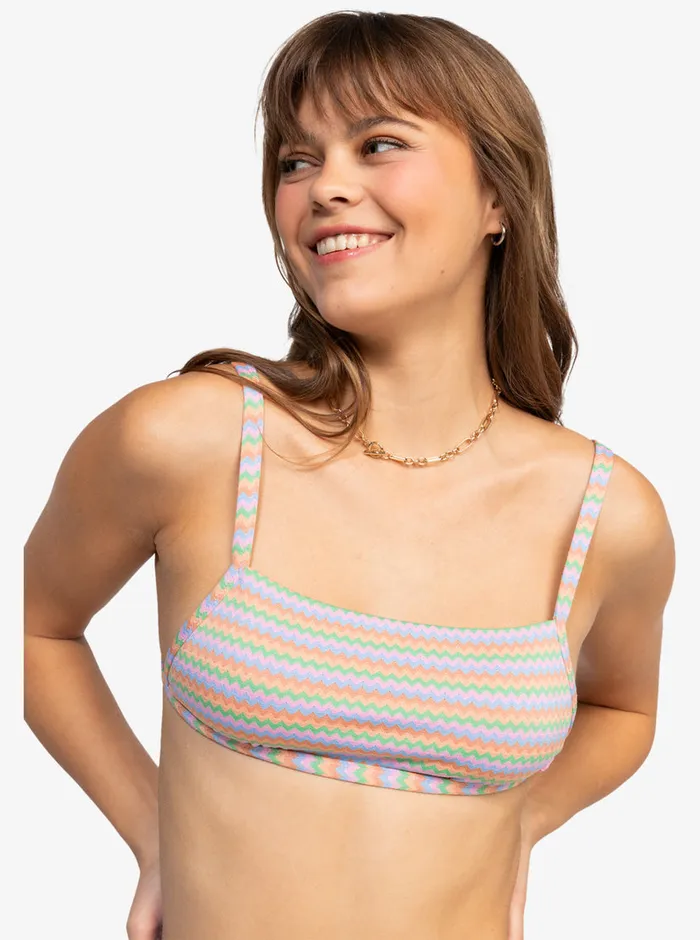 Roxy Bikinis Wavy Stripe Bralette Bikini Top Papaya Wavy Stripe S 8211 Womens