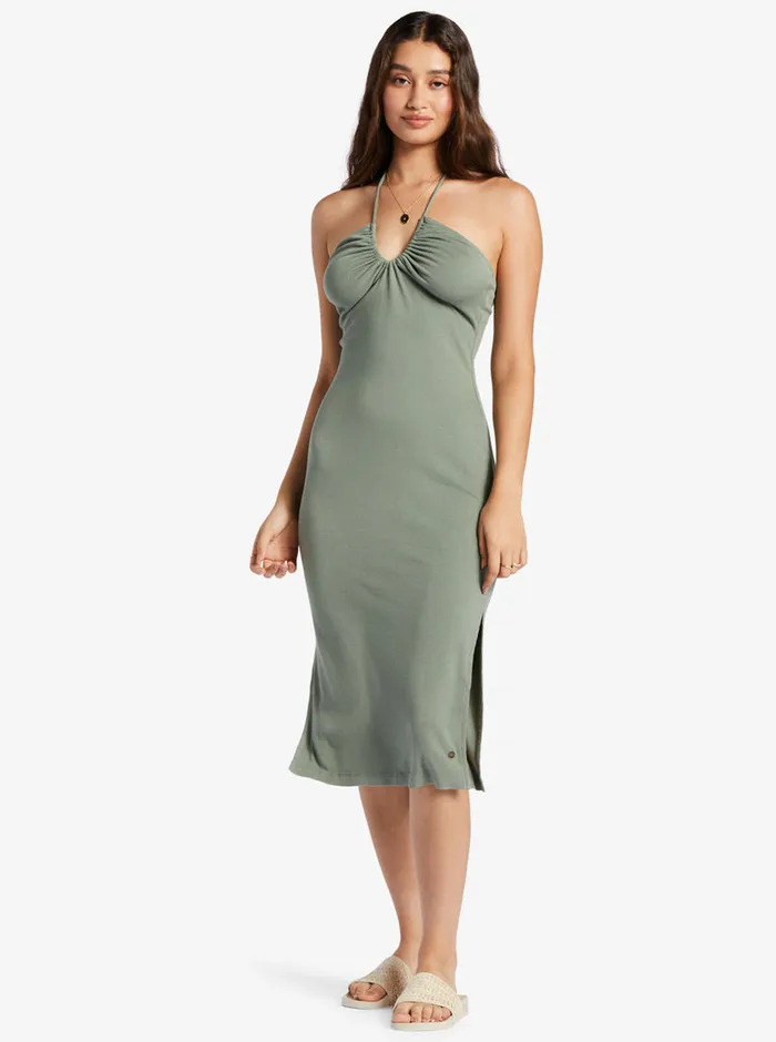 Roxy Dresses Late Sunset Halter Midi Dress Agave Green 8211 Womens