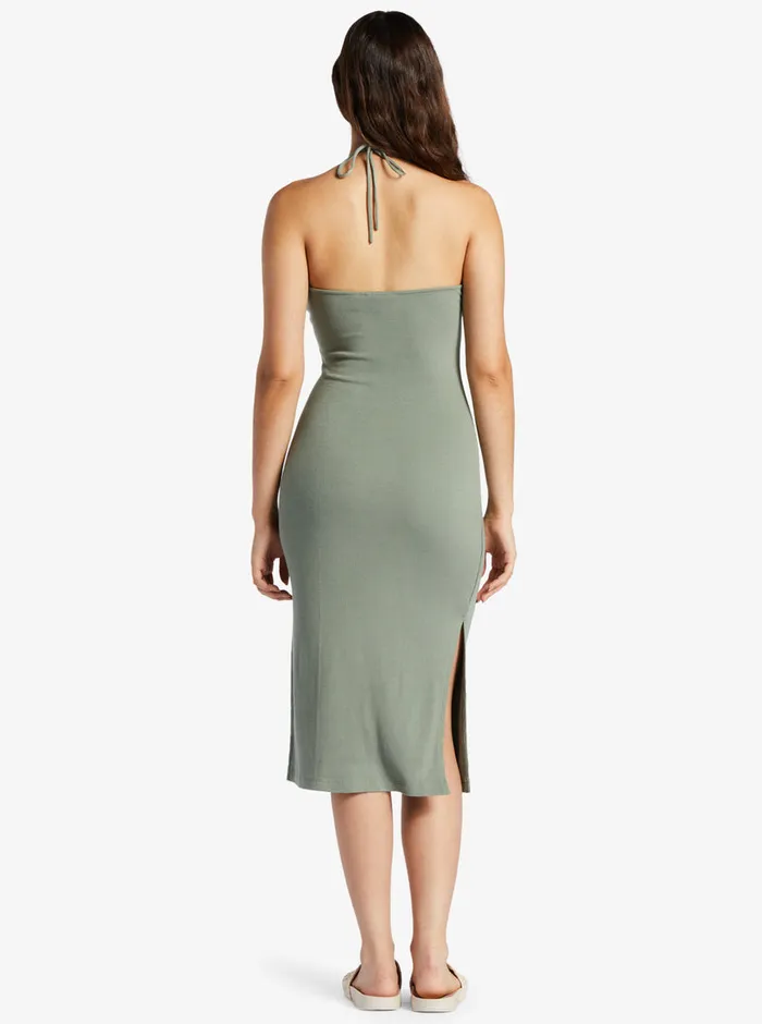 Roxy Dresses Late Sunset Halter Midi Dress Agave Green 8211 Womens