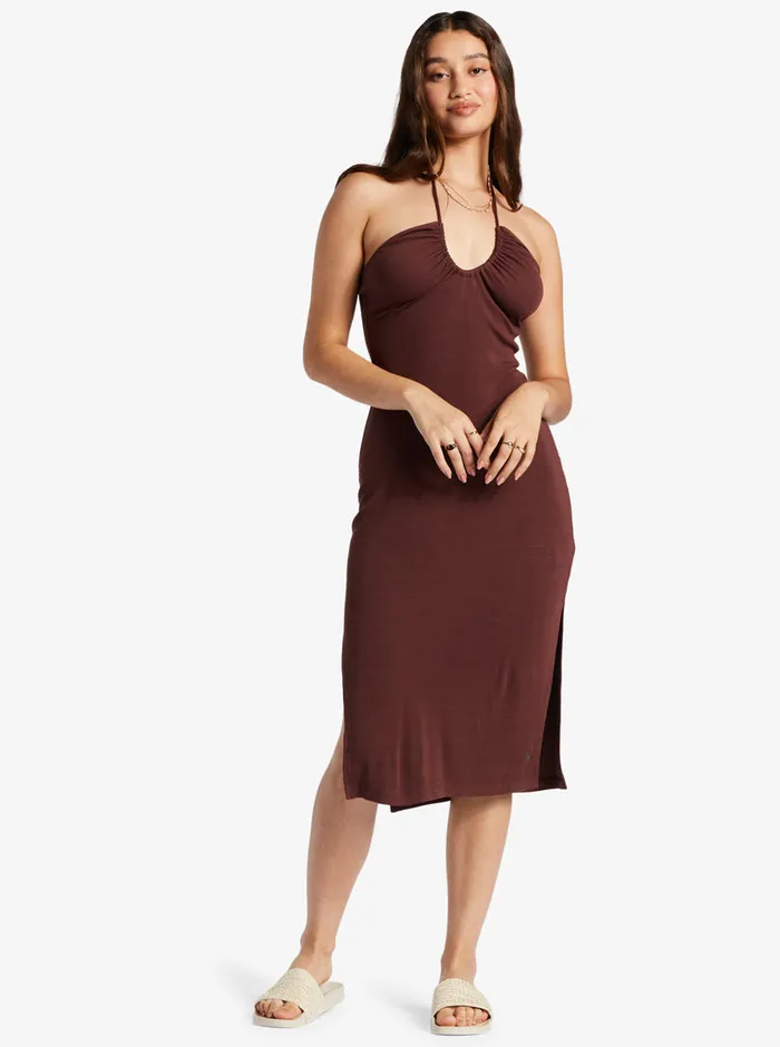 Roxy Dresses Late Sunset Halter Midi Dress Bitter Chocolate 8211 Womens