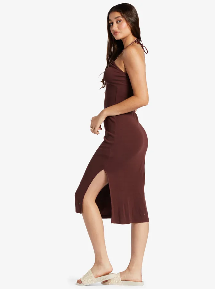 Roxy Dresses Late Sunset Halter Midi Dress Bitter Chocolate 8211 Womens
