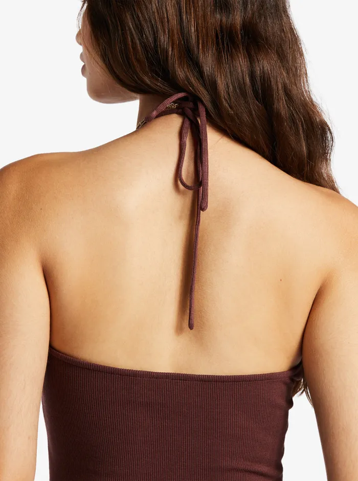 Roxy Dresses Late Sunset Halter Midi Dress Bitter Chocolate 8211 Womens