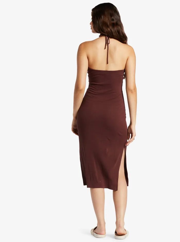 Roxy Dresses Late Sunset Halter Midi Dress Bitter Chocolate 8211 Womens