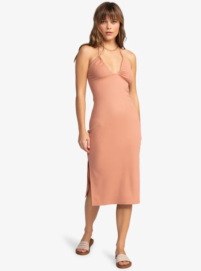 Roxy Dresses Late Sunset Halter Midi Dress Cafe Creme 8211 Womens